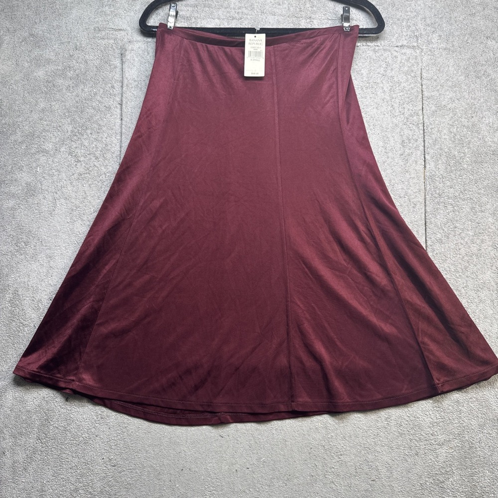 Banana Republic A-Line Midi Swing Skirt Flowy Red Burgundy XS Preppy Holiday